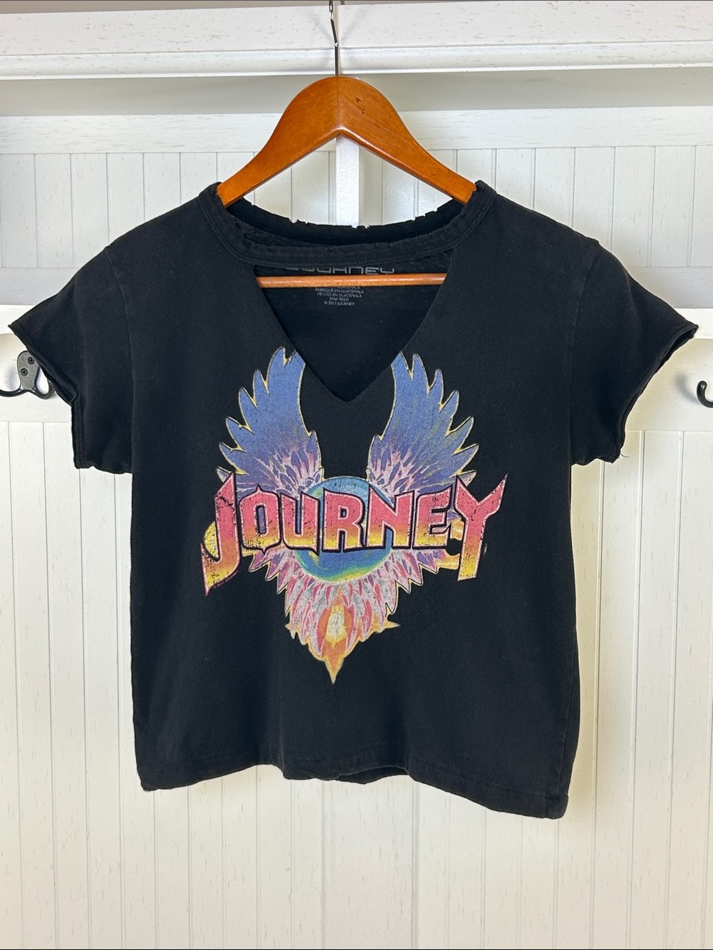 Journey Band Graphic V-Neck Tee Small Black Classic Rock T-Shirt
